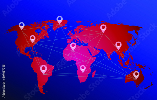 World map with global technology or social connection network with pinsign  vector