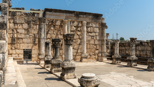 Fotografie Reconstruction of the ruins of the White Synagogue where Jesus preached at Caper