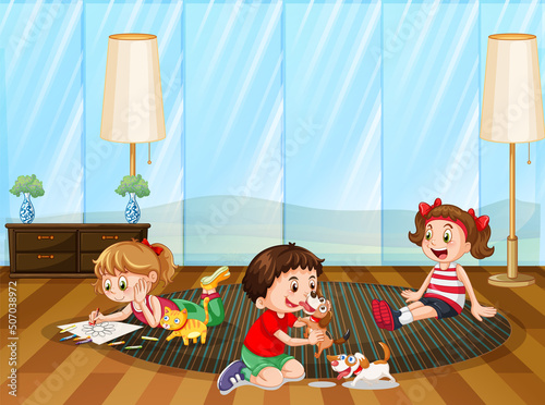 Three kids playing in the room