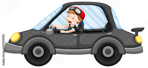 Cartoon girl driving black car