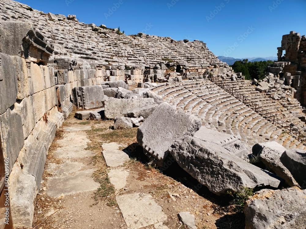Ancient theater of Perga. Amphitheater. Ancient city. Turkey. Manavgat. Antalya. Landmarks of Turkey