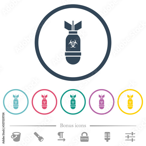 Biohazard bomb flat color icons in round outlines photo