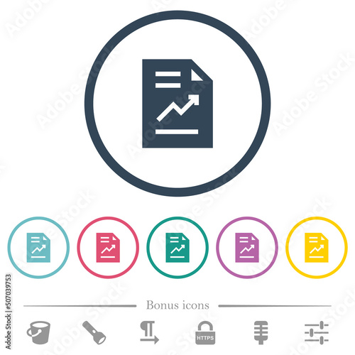 Report with graph solid flat color icons in round outlines