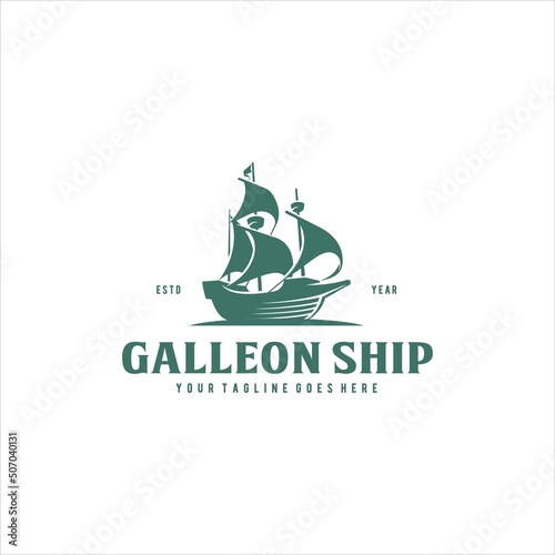 Ship Sail Wooden Galleon Logo Design Vector Image