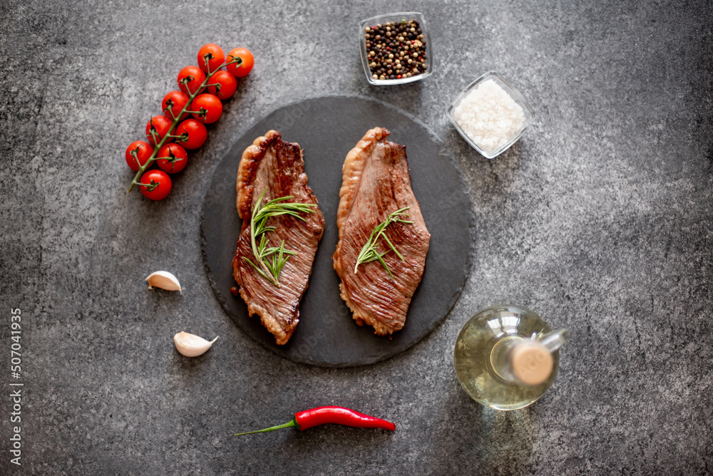 grill Picanha steak on stone background with spices grill Picanha steak on stone background with spices