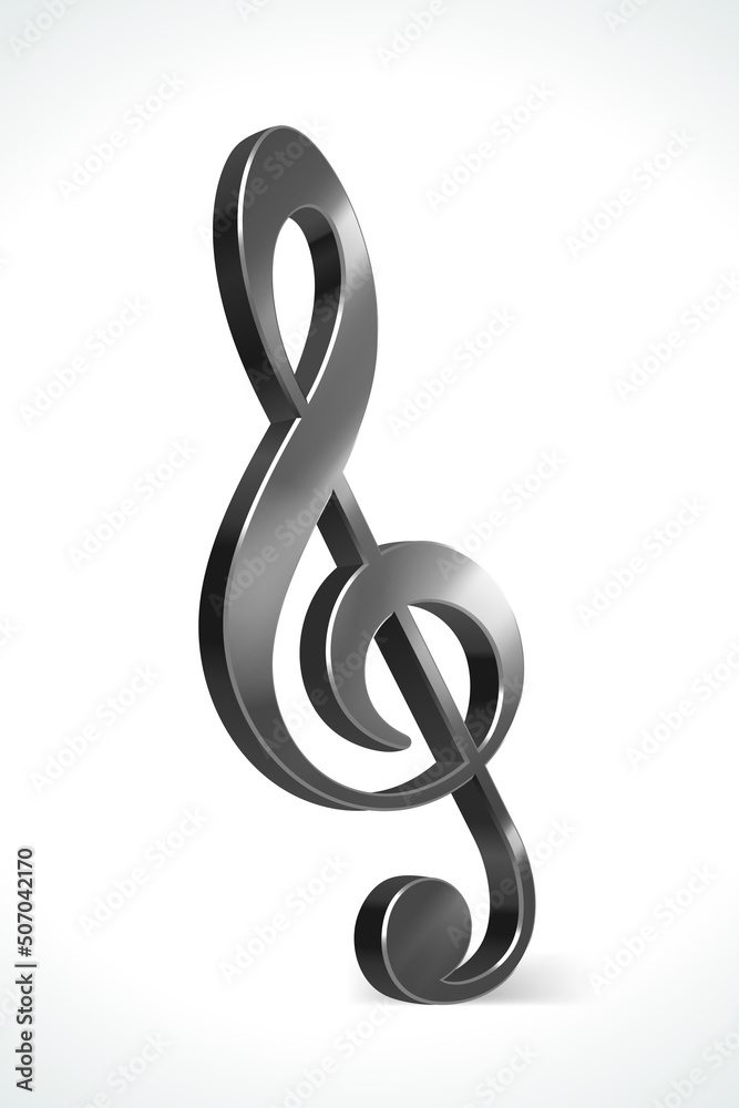 Musical 3d note vector. Melodic treble clef is symbol of steel gray color an element classical conservatory and modern music. Volume symphony design of art in creative songs and opera arias. Musical 3d note vector. Melodic treble clef is symbol of steel gray color an element classical conservatory and modern music. Volume symphony design of art in creative songs and opera arias.