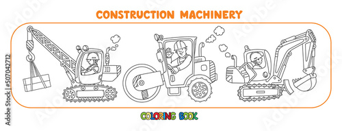 Heavy construction machinery set Cars with drivers
