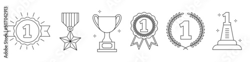 Champion icon vector set. Four line illustration sign with number one. winner symbol. leader logo.