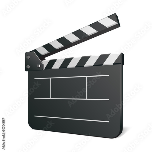 Clapperboard icon on white background vector illustration. Open clapper board for making movie and video production depicted isolated on white background