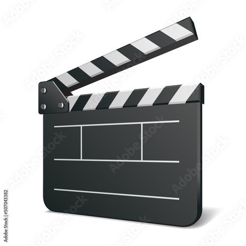 Clapperboard icon on white background vector illustration. Open clapper board for making movie and video production depicted isolated on white background