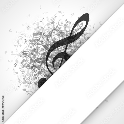 Black musical explosion of notes vector template. Monochrome art with white stripe and creative designs. Classical melody and modern concert music and volume symphony of art creative music.