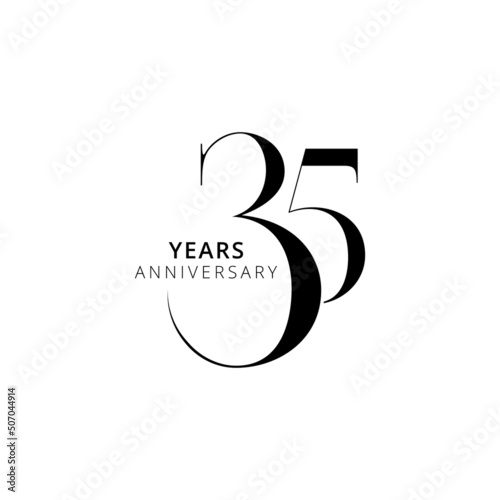 35 Year Anniversary Logo, Golden Color, Vector Template Design element for birthday, invitation, wedding, jubilee and greeting card illustration.