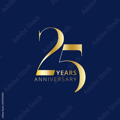 25 Year Anniversary Logo, Golden Color, Vector Template Design element for birthday, invitation, wedding, jubilee and greeting card illustration. photo