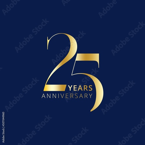 25 Year Anniversary Logo, Golden Color, Vector Template Design element for birthday, invitation, wedding, jubilee and greeting card illustration.