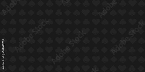 Black background with card suits. Spades, hearts, diamonds, clubs. Background for gambling, casino advertising. Vector illustration.