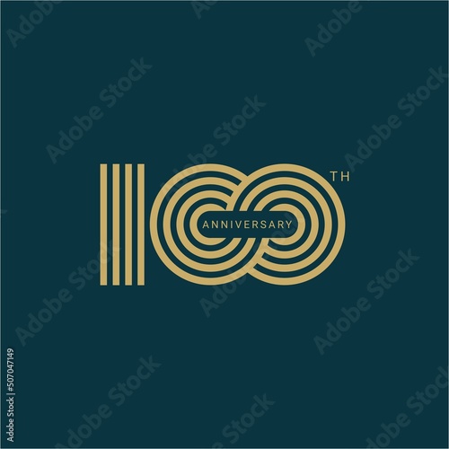 100 Year Anniversary Logo, Golden Color, Vector Template Design element for birthday, invitation, wedding, jubilee and greeting card illustration.