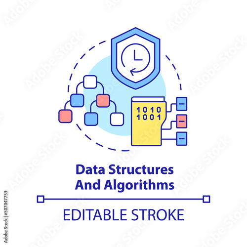 Data structures and algorithms concept icon. Problem solving. Programming skill abstract idea thin line illustration. Isolated outline drawing. Editable stroke. Arial, Myriad Pro-Bold fonts used