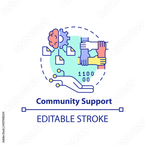 Community support concept icon. Programing language choice standard abstract idea thin line illustration. Isolated outline drawing. Editable stroke. Arial, Myriad Pro-Bold fonts used
