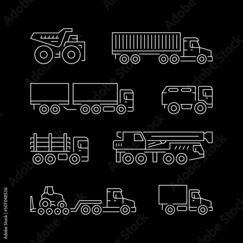 Set line icons of trucks