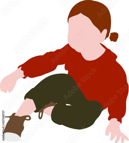 Little girl child sitting in a red sweater and green pants
