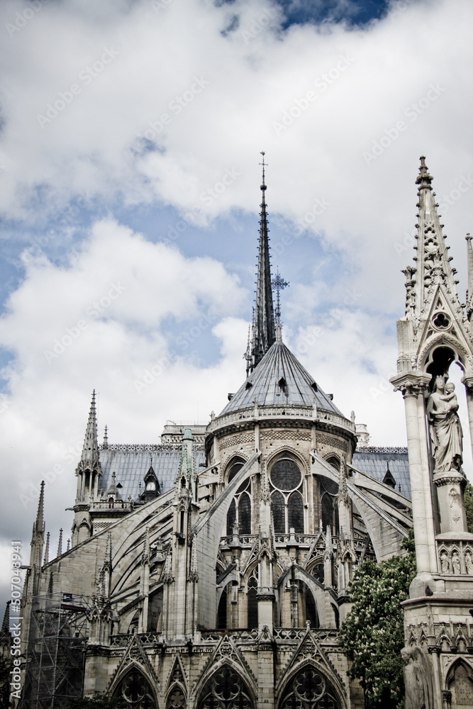 Detail of Notre-Dame de Paris cathedral , Paris, French