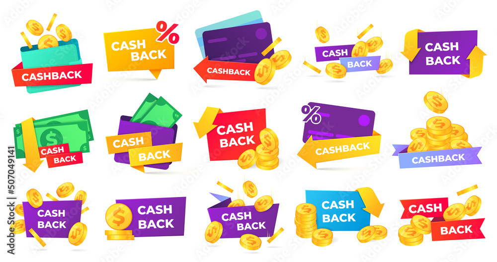Cashback badges collection, get reward for purchase