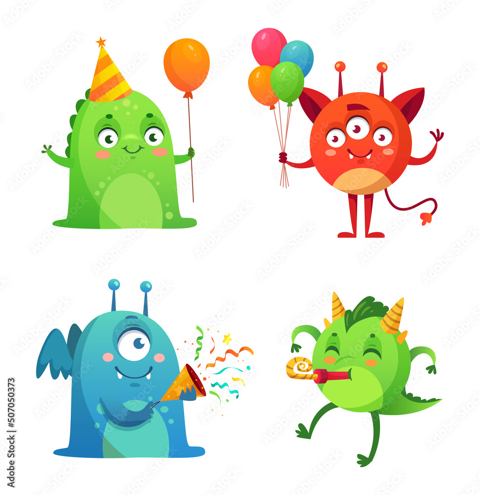 Fototapeta premium Cute monster happy birthday with gifts box