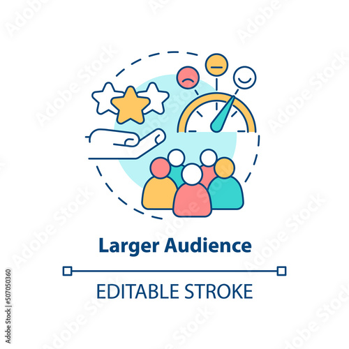 Larger audience concept icon. Workplace diversity advantage abstract idea thin line illustration. Positive reputation. Isolated outline drawing. Editable stroke. Arial, Myriad Pro-Bold fonts used