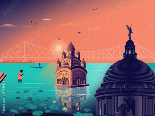 City of Joy Kolkata, Calcutta, Bengal, Vector Illustration