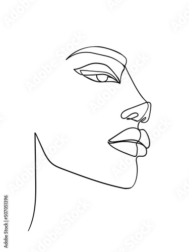 One line drawing face. Abstract woman portrait. Modern minimalism art. - Vector illustration