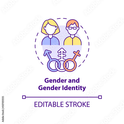 Gender and gender identity concept icon. Type of diversity abstract idea thin line illustration. Achieving equality. Isolated outline drawing. Editable stroke. Arial, Myriad Pro-Bold fonts used