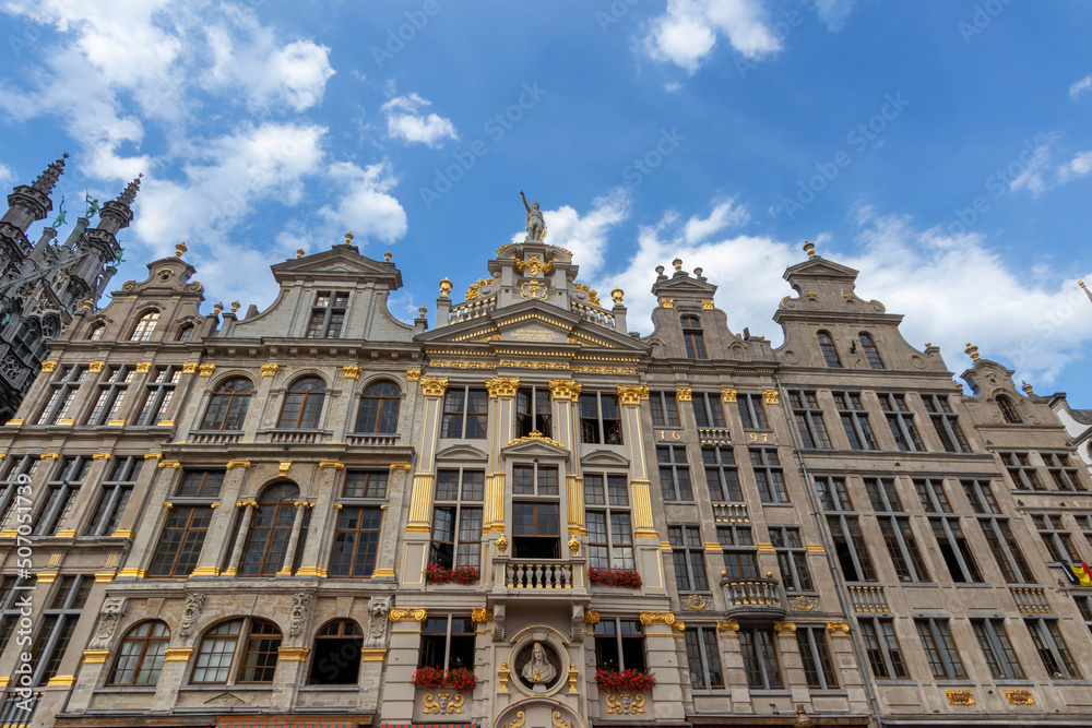 The House of Tailors (center) and Le Pigeon (left) on the Grand Place, Brussels, Belgium