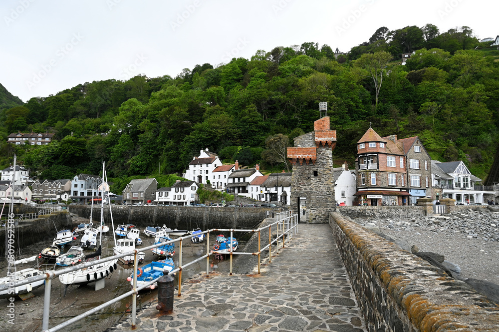 20.05.2022:  Lynmouth Harbour, Devon, England, UK. Lynmouth on the north coast of Devon. Harbour at Lynmouth in Exmoor National Park.