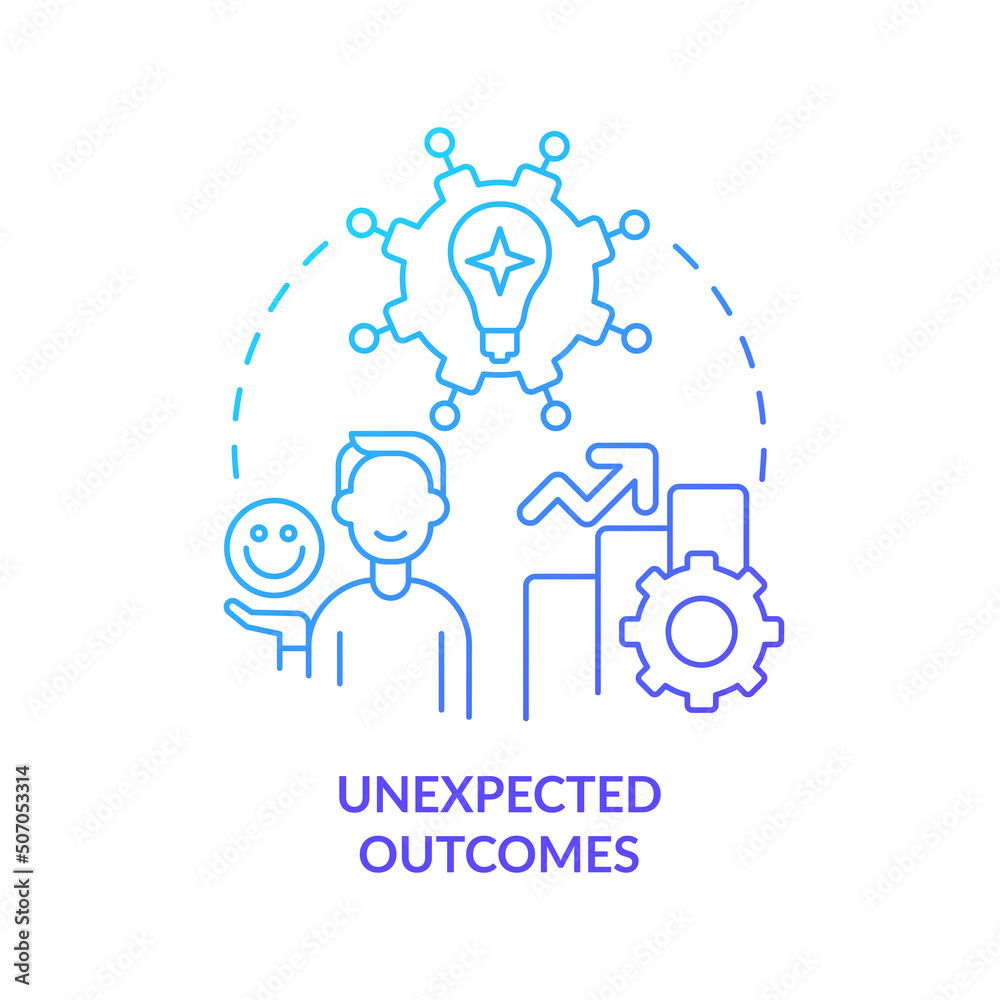Unexpected outcomes blue gradient concept icon. Ecommerce. Digital first mindset importance abstract idea thin line illustration. Isolated outline drawing. Myriad Pro-Bold font used