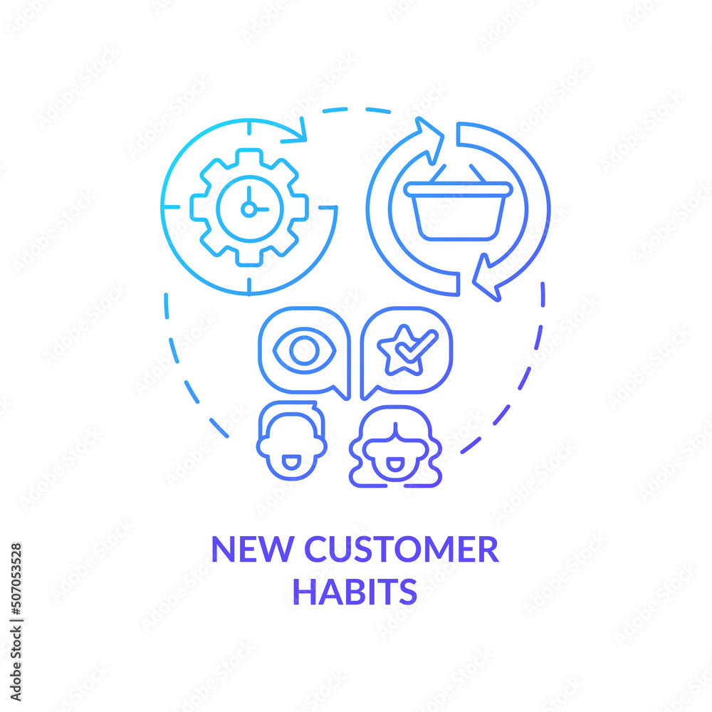 New customer habits blue gradient concept icon. Client behavior. Why digital first mindset is essential abstract idea thin line illustration. Isolated outline drawing. Myriad Pro-Bold font used