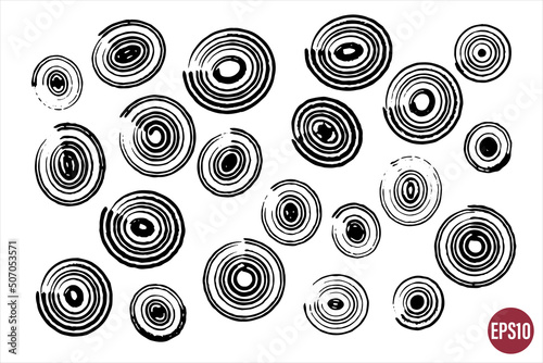 Vector hand drawn brush strokes set. Graphic resources for designs. Round monochrome strokes various size.