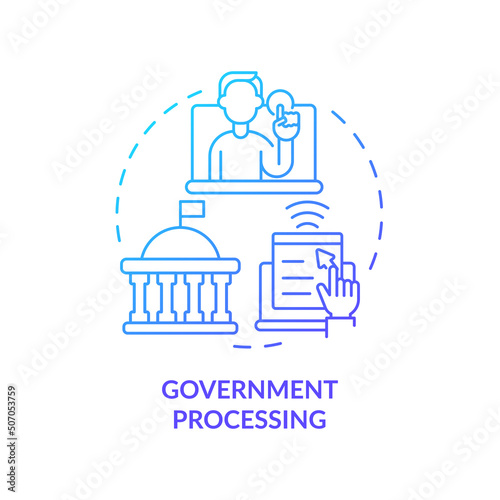 Government processing blue gradient concept icon. Online website and platform. Digital first service abstract idea thin line illustration. Isolated outline drawing. Myriad Pro-Bold font used