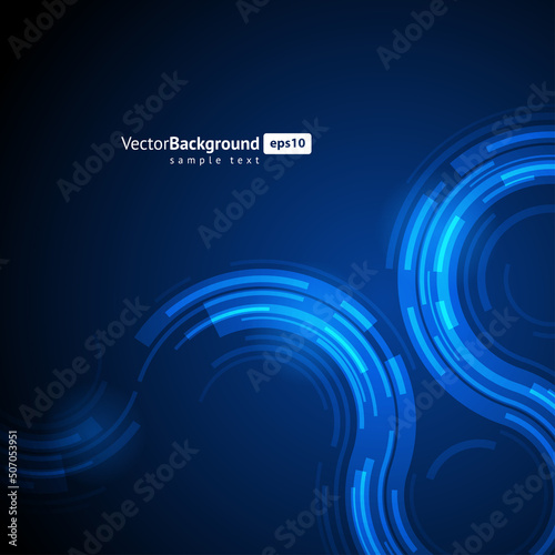 Dark blue luminous hi tech curved chip cyberspace industrial scheme background template place for text vector illustration. Illuminated geometric wave abstract dynamic digital flow glow infrastructure