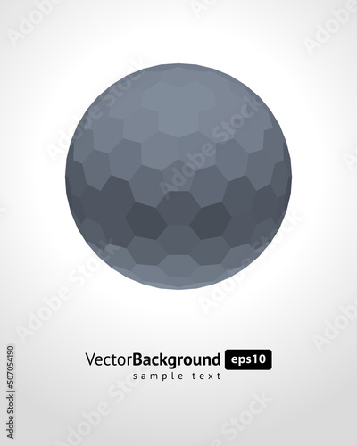 Gray glossy realistic polygonal sphere refraction grid geometric texture surface background template vector illustration. Hexagonal ornament ball mesh mosaic pattern decorative design