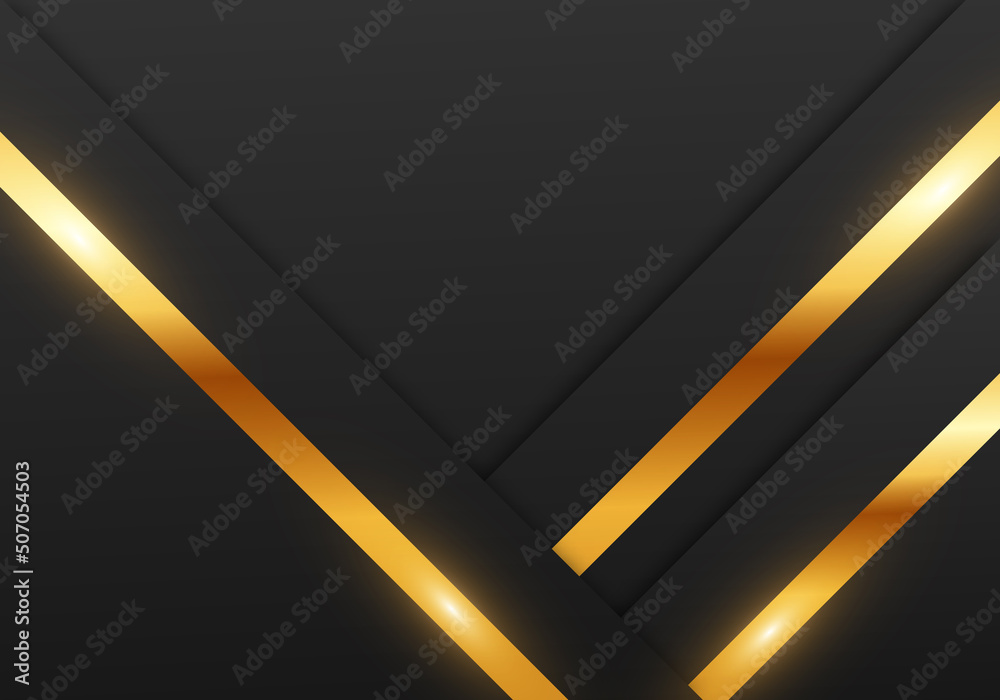 Abstract Premium Black Geometric Overlap Layers with Stripe Golden Line Luxury Style on Dark Background with Copy Space Abstract Premium Black Geometric Overlap Layers with Stripe Golden Line Luxury Style on Dark Background with Copy Space