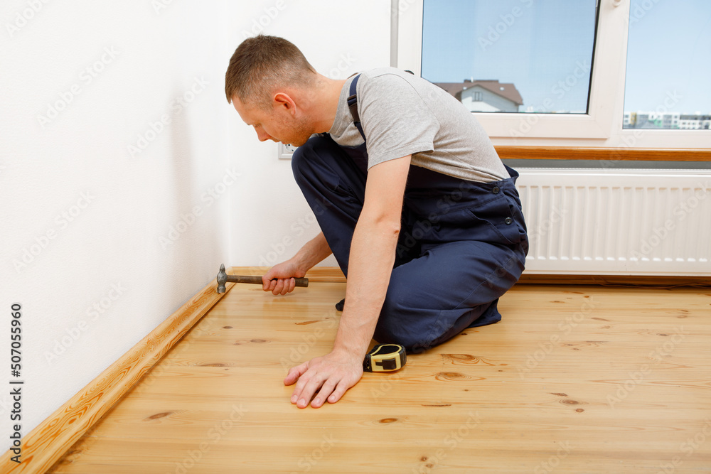 To make repairs. Installing a new skirting board. To make repairs. Installing a new skirting board.