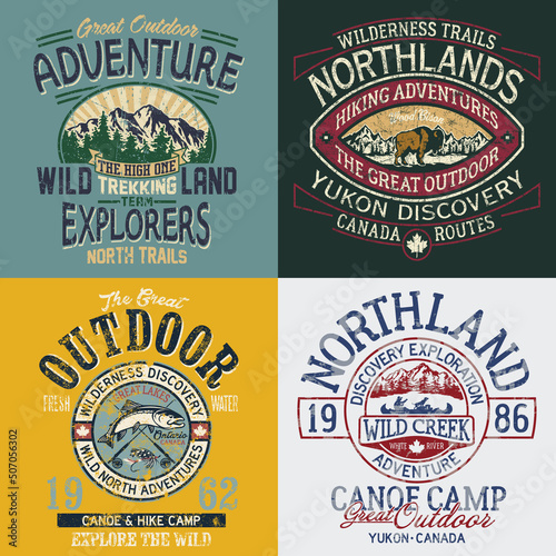 Canada outdoor expedition discovery adventure vintage vector print for boy t shirt collection