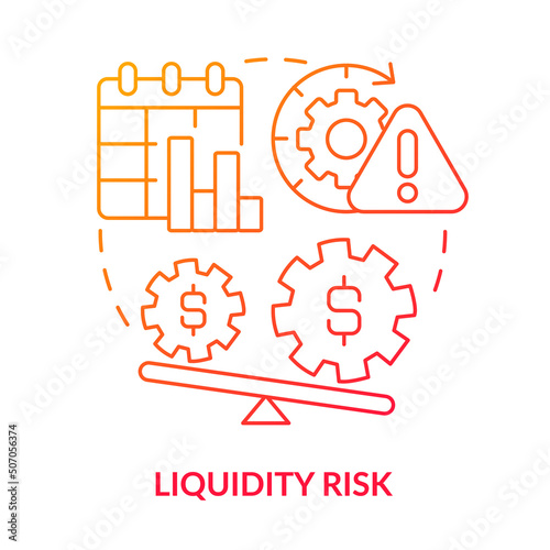 Liquidity risk red gradient concept icon. Risk category abstract idea thin line illustration. Poor financial condition. Cash flow threats. Isolated outline drawing. Myriad Pro-Bold font used