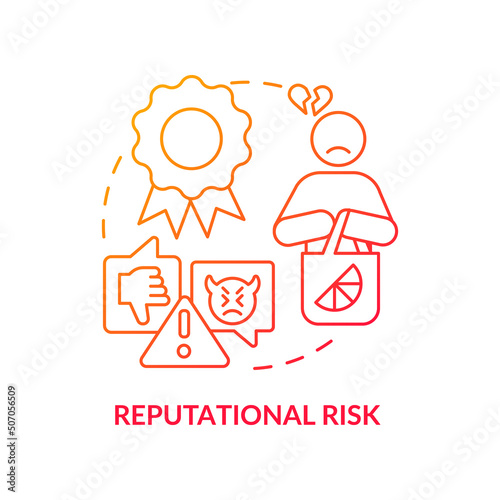 Reputational risk red gradient concept icon. Risk category abstract idea thin line illustration. Threats to company, brand reputation. Isolated outline drawing. Myriad Pro-Bold font used