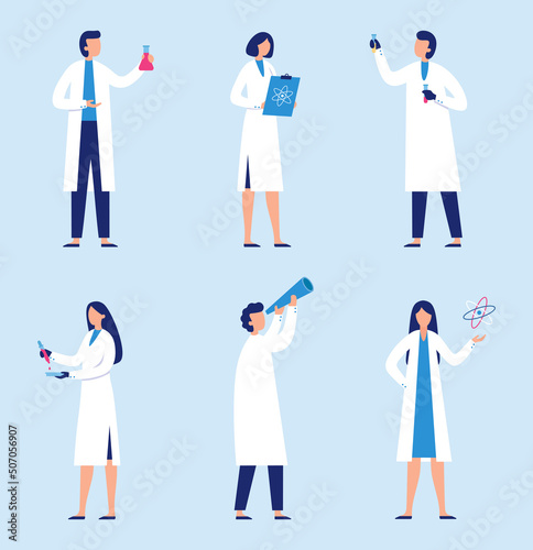 Scientists people man and woman doctor nurses