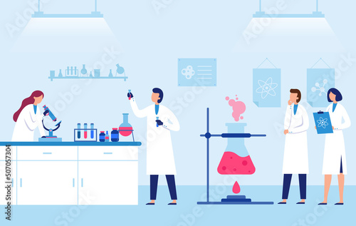 Scientists team work in laboratory with equipments