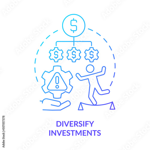 Diversify investments blue gradient concept icon. Additional step to risk management abstract idea thin line illustration. Exchange funds. Isolated outline drawing. Myriad Pro-Bold font used
