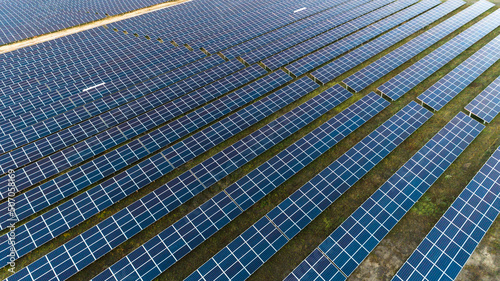 Solar panels in aerial view. 