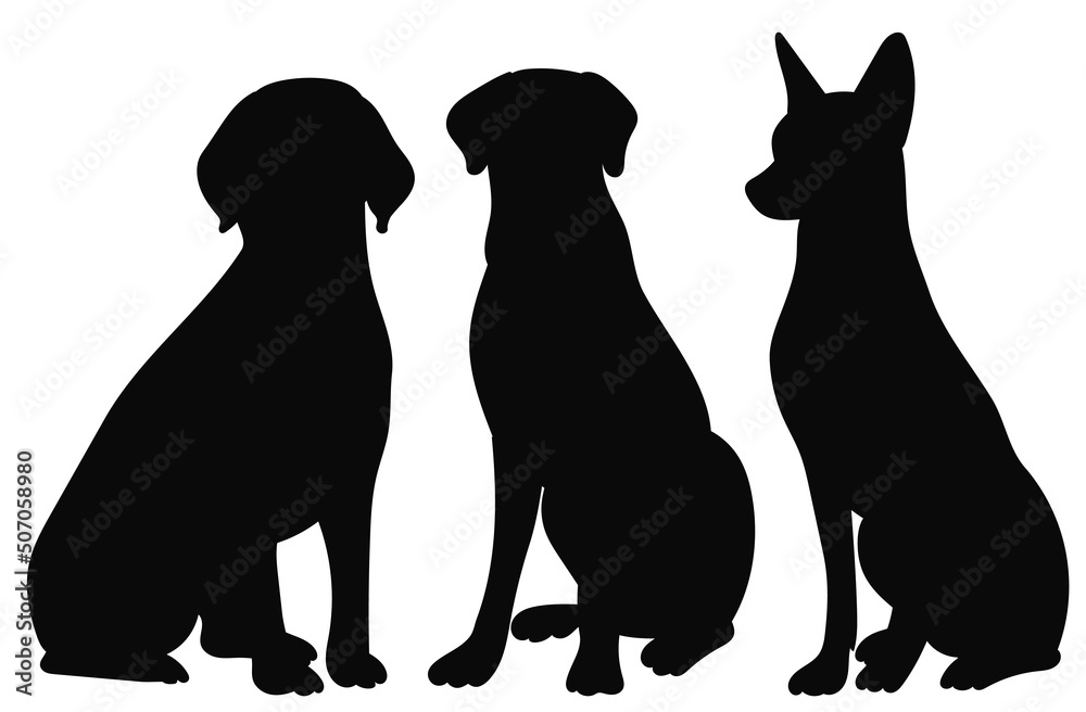 dogs sit silhouette on white background, isolated, vector