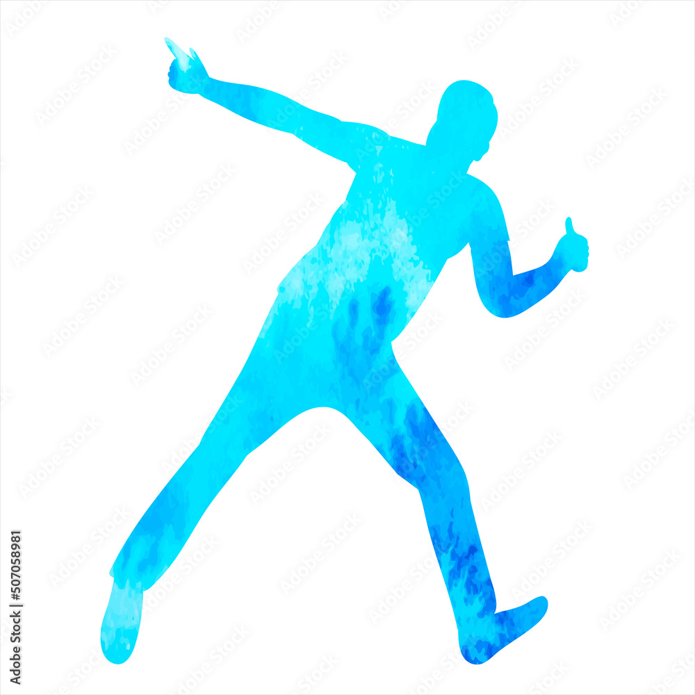 man jumping watercolor silhouette on white background, isolated, vector man jumping watercolor silhouette on white background, isolated, vector